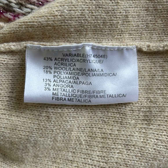 Derhy Cardigan Sweater ¾ Sleeve Hand Embroidered Wool Alpaca Cream Fair Isle - Picture 9 of 11